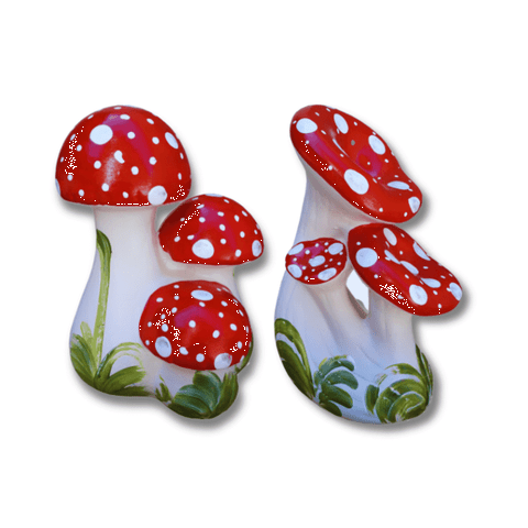 Decoração Casa e Jardim Cogumelo Trio Médio e Corneta Kit2un