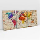 Ver imagem 2 de Quadro Mapa Mundi Colorido em Papel Envelhecido - Kit 3 Telas