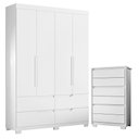 Ver imagem 1 de Guarda Roupa Solteiro Doble 04 Portas e Cômoda Unno Branco - Móveis Albatroz