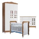Ver imagem 1 de Quarto de Bebê New Selena 3 Portas com Cômoda Selena e Berço Mirelle Branco Acetinado Amadeirado