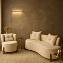 Ver imagem 1 de Conjunto 01 Poltrona + Sofá Curvo Orgânico Veludo Bege - Montanaris Decor