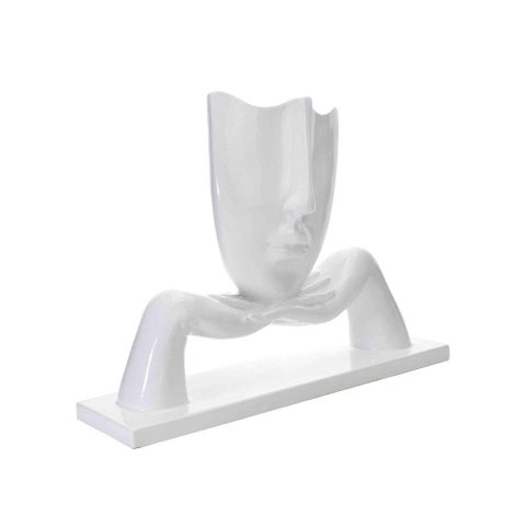 Escultura Decorativa Máscara Com Base Descanso Em Cerâmica Branco 23x30 Cm - D’Rossi