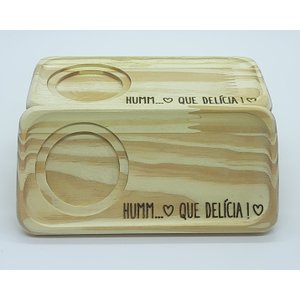 Kit Jogo Conjunto 3 Pires Retangulares P/ Xícaras de Café e Chá - Pinus