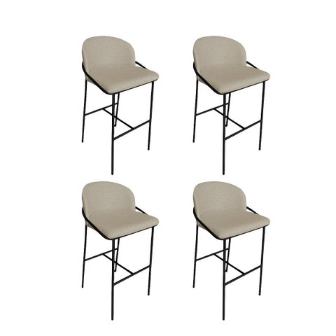 Kit 4 Banquetas Alta Bancada Base Ferro Preto Jbv Móveis: Bege