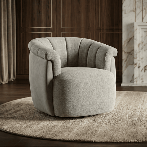 Poltrona Decorativa Giratória Linho Cinza Detalhe Courino Cinza Suporta 150kg Luxo Montada Sala