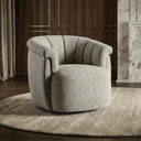 Ver imagem 1 de Poltrona Decorativa Giratória Linho Cinza Detalhe Courino Cinza Suporta 150kg Luxo Montada Sala