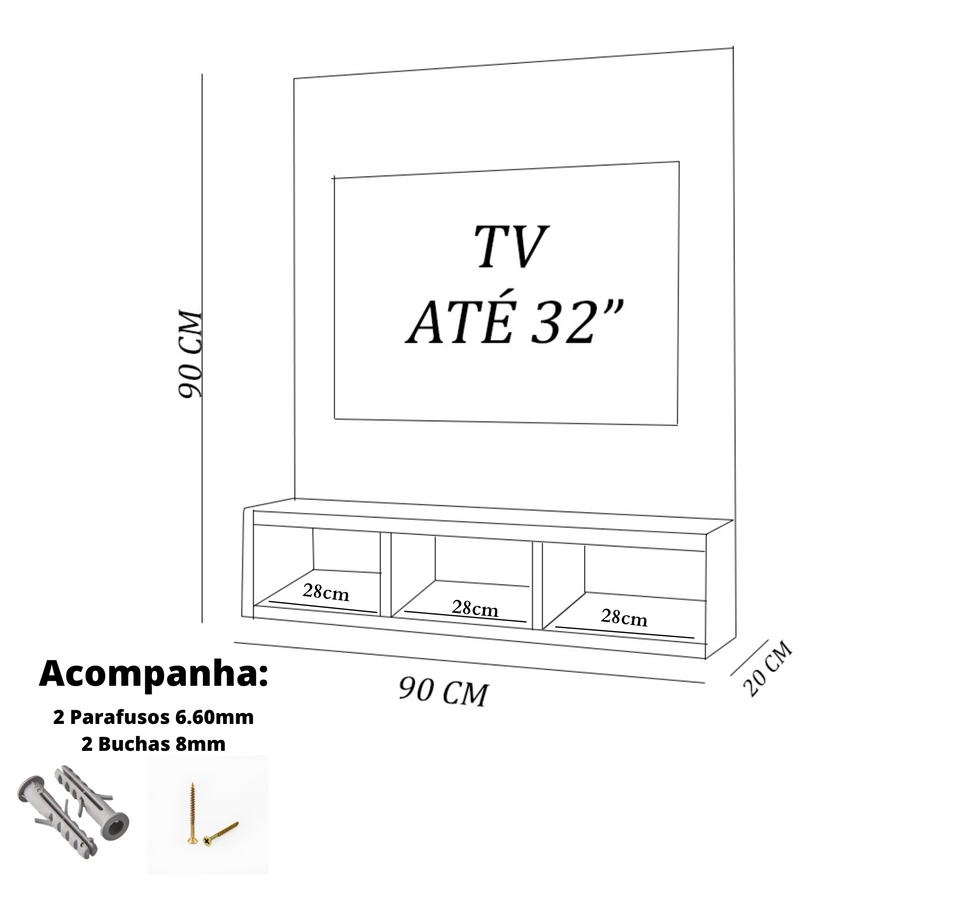 Painel para Tv até 32 Polegadas 3 Nichos Madeirado em Mdf - 7