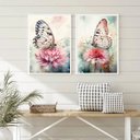 Ver imagem 2 de Kit 2 Quadros Borboletas e Flores Aquarela 24x18cm - com Vidro:madeira Preta