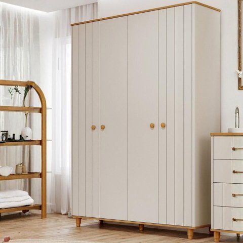 Guarda-Roupa Infantil 100% MDF 4 Portas e 3 Gavetas 152cm Multimóveis Crper-GRP135 Off White/
