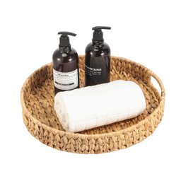 Bandeja Decorativa 38cm Redonda com Alças de Palha Fibra Natural - Oikos - 2