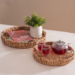 Bandeja Decorativa 38cm Redonda com Alças de Palha Fibra Natural - Oikos - 3