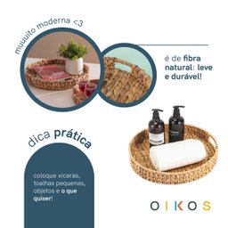 Bandeja Decorativa 38cm Redonda com Alças de Palha Fibra Natural - Oikos - 6