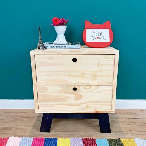 Mesa Lateral Woods Dual Gaveteiro Natural e Preto