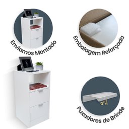 Conjunto 2 Mesas de Cabeceira Branca com 2 Gavetas e Nicho Mesinha Quarto Lateral da Cama Estilo - 4
