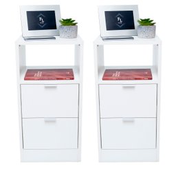 Conjunto 2 Mesas de Cabeceira Branca com 2 Gavetas e Nicho Mesinha Quarto Lateral da Cama Estilo - 1