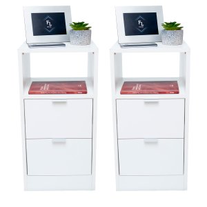 Conjunto 2 Mesas de Cabeceira Branca com 2 Gavetas e Nicho Mesinha Quarto Lateral da Cama Estilo