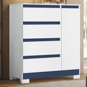 Ver imagem 2 de Cômoda Sapateira Olímpia 1 Porta 4 Gavetas MDP 84cm Branco e Azul