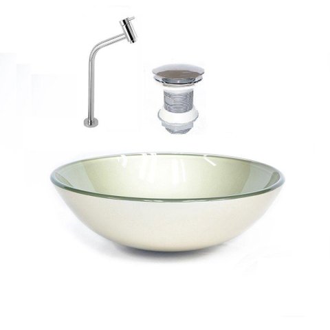 Cuba de Vidro 42cm Champanhe + Valvula + Torneira Cromada