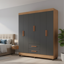 Ver imagem 2 de Roupeiro Lite 6 Portas 2 Gavetas Guarda-roupa Casal - Nature / Cinza