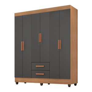 Roupeiro Lite 6 Portas 2 Gavetas Guarda-roupa Casal - Nature / Cinza