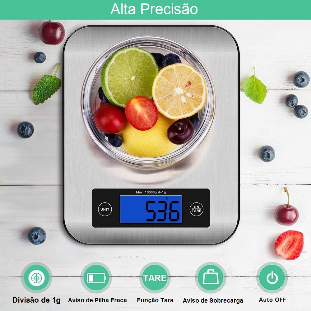 Balança Digital Cozinha Alimentos Dieta Fitness Aço Inox10Kg - 4
