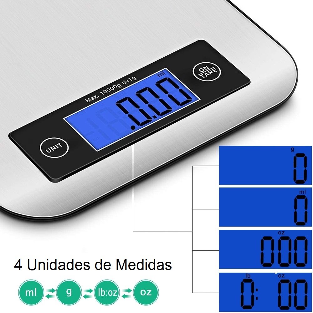 Balança Digital Cozinha Alimentos Dieta Fitness Aço Inox10Kg - 6
