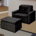 Ver imagem 4 de Poltrona Cama Retrátil Reclinável com Puff Suede Preto Descanso - Larbelle