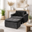 Ver imagem 1 de Poltrona Cama Retrátil Reclinável com Puff Suede Preto Descanso - Larbelle
