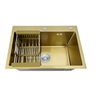Kit Cuba Aço Inox Gourmet Quadrada Cozinha e Torneira Flexivel Dourada - 5