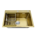 Ver imagem 5 de Kit Cuba Aço Inox Gourmet Quadrada Cozinha e Torneira Flexivel Dourada