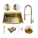 Ver imagem 1 de Kit Cuba Aço Inox Gourmet Quadrada Cozinha e Torneira Flexivel Dourada