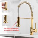 Ver imagem 2 de Kit Cuba Aço Inox Gourmet Quadrada Cozinha e Torneira Flexivel Dourada