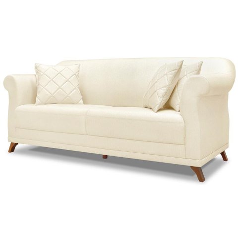 Sofa 2 Lugares Retro Polo 160cm com Almofada Linho Natural Ezz Natural