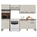 Ver imagem 5 de Armário de Cozinha Compacta Versalhes Nogueira/off White 12 Portas, 1 Gaveta e Balcão com Tampo - Ki