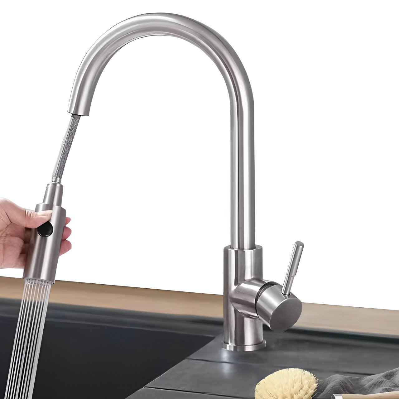 Torneira de Cozinha Gourmet com Bica Extensível Bancada e Jato Ducha Inox