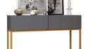 Ver imagem 4 de Aparador Buffet Bancada Eros 90cm Cinza Estilo Industrial 2 Gavetas Pés de Aço Dourado para Sala