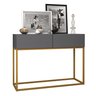 Aparador Buffet Bancada Eros 90cm Cinza Estilo Industrial 2 Gavetas Pés de Aço Dourado para Sala - 2