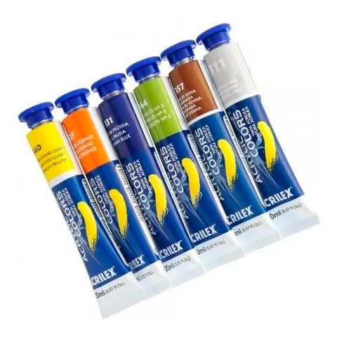 KIT 6 TINTAS ACRÍLICAS ACRYLIC COLORS ACRILEX 20ml PARA TELA Acrílica