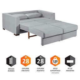 Sofa Cama Casal Sofia 2 Lugares 170cm com Pés de Madeira Talento Móveis - 5