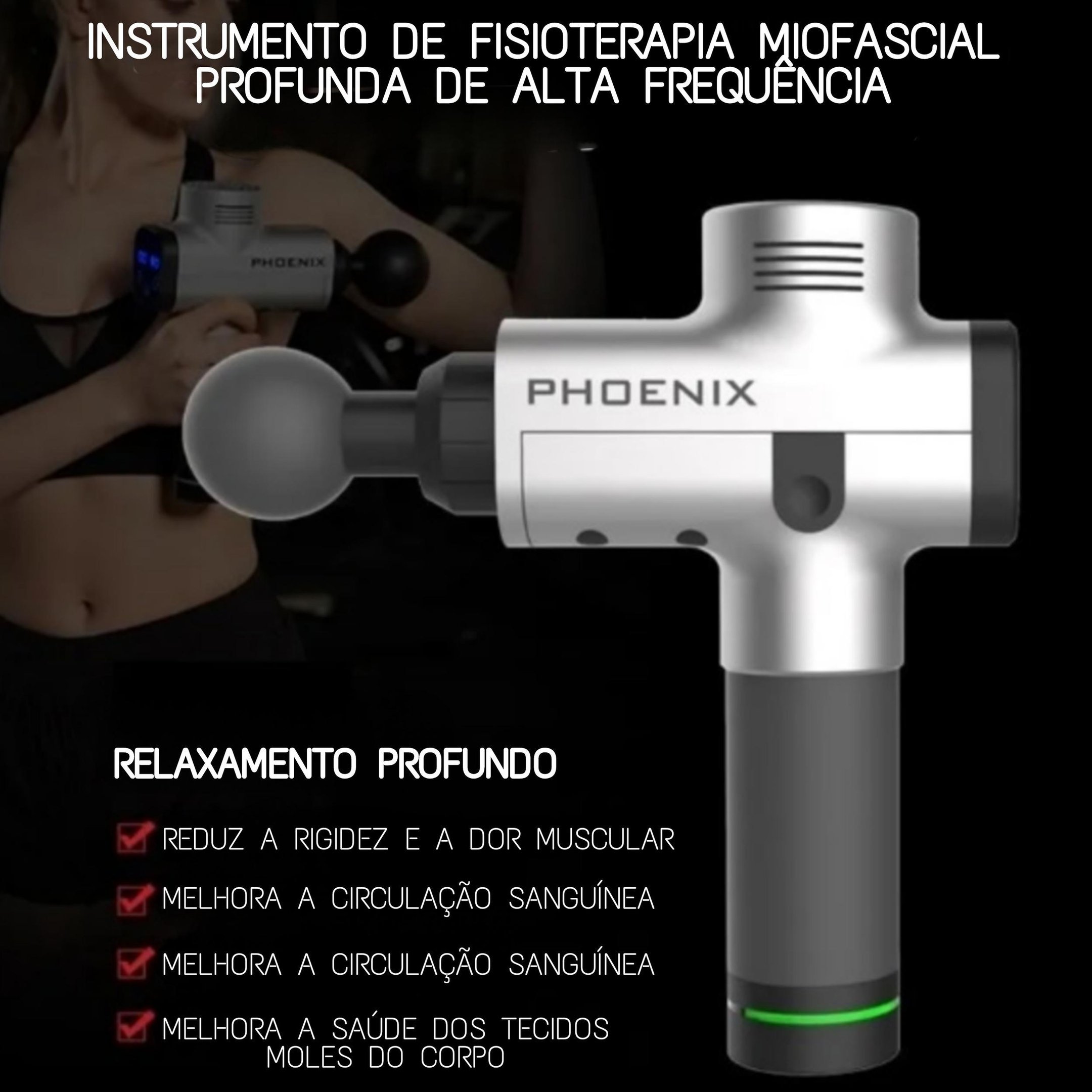 Massageador Pistola Terapia Phoenix A2 Digital 6c - Amarelo - 6