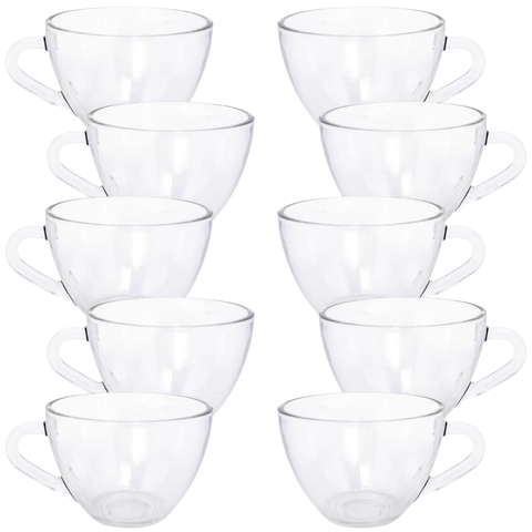 Jogo Xicaras Café/chá Vidro Transparente 220ml 10 Pç S/ Pires