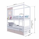 Ver imagem 3 de Beliche Infantil Casinha Reta 02 Gavetas Rosa e Grade Removível Madeira Maciça Branco/ Rosa