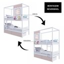 Ver imagem 5 de Beliche Infantil Casinha Reta 02 Gavetas Rosa e Grade Removível Madeira Maciça Branco/ Rosa