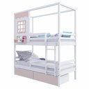 Ver imagem 2 de Beliche Infantil Casinha Reta 02 Gavetas Rosa e Grade Removível Madeira Maciça Branco/ Rosa