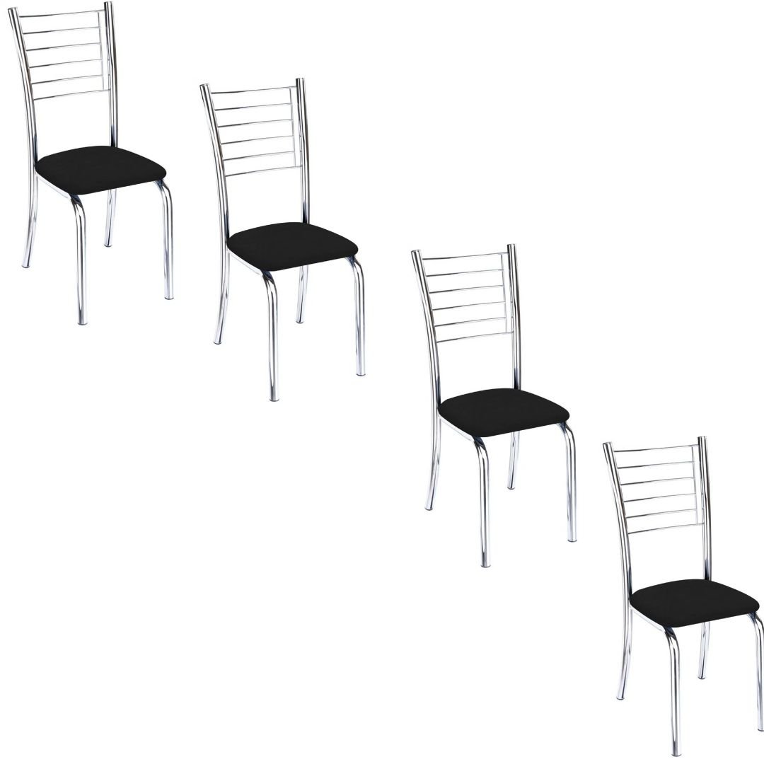 Conjunto 4 Cadeiras cromadas para cozinha Kiara-Corino Preto GAT MAGAZINE - 1