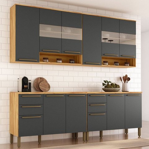 Cozinha Modulada Compacta 4 Peças 12 Portas MDF 240cm Itália Espresso Móveis
