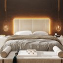 Ver mais imagens de Cabeceira Estofada Cama Box Casal com Led Splend 140 Cm:linho Bege