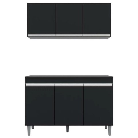 Armário e Balcão Gabinete para Pia 120cm com Tampo 3 Portas Manu Preto - Ajl Móveis