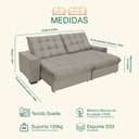 Ver imagem 3 de Sofá Retrátil e Reclinável 2,90 Molas Ensacadas Pillow Top Veludo Califórnia Bege | Camurça