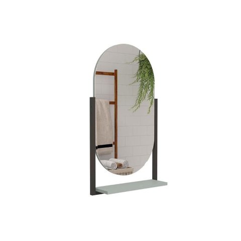 Espelho Quarto de Casal Ori Espelheira Parede Oval C-prateleira Metalica 41x87cm Pistache - Mgm